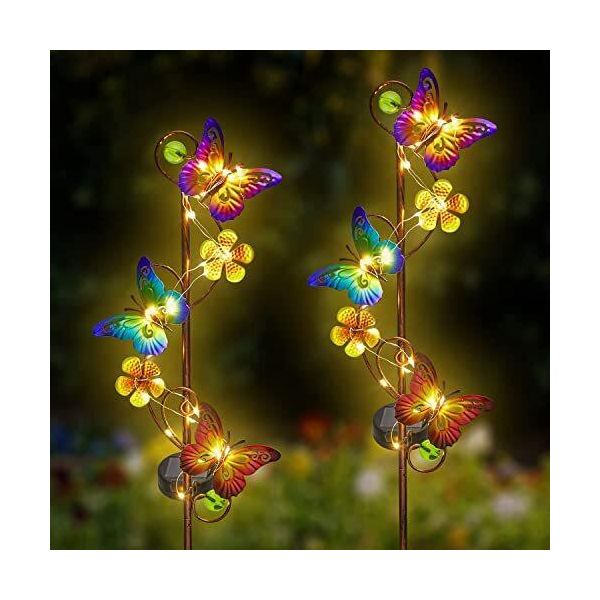 Jjalights Solar Garden Light 2 Pack Butterfly Outdoor Lights Impermeabile Ip 44 Picchetto Giardino, Prato, Patio O Cortile-image