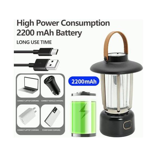 Auriver Led Lampada Da Campeggio Portatile, Lanterna Usb Ricaricabile Torcia, 3 Modalità Di Luce, IPX3 Luce, Tenda Camera Da Letto, Corridoio, Giardino, Campeggio, Escursioni,-image