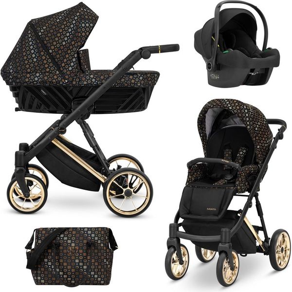 Carrozzina Kunert Ivento Premium 3In1 In Nero/Marrone Con Telaio E Accessori In Oro-image