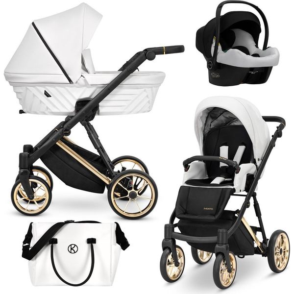 Carrozzina Kunert Ivento Premium 3In1 Bianca Con Telaio E Accessori Dorati-image