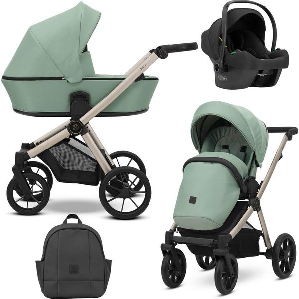 Passeggino Kunert Brav 3In1 Verde Con Ruote In Gel E Seggiolino Auto Cosmo-image