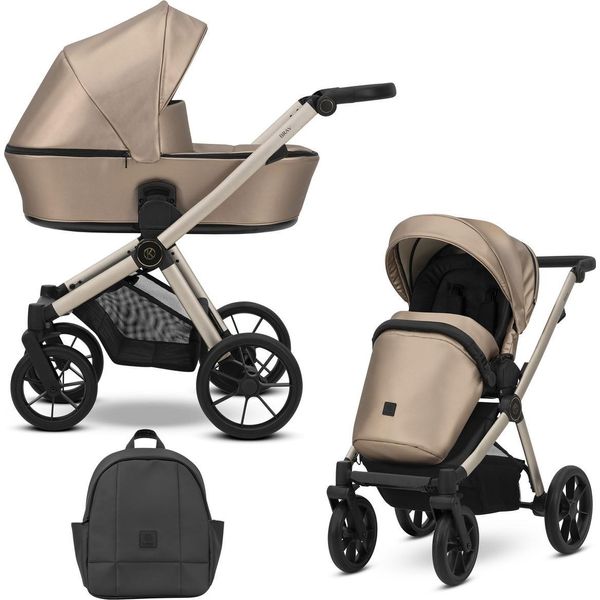 Carrozzina Kunert Brav 2In1 In Ecopelle Marrone Con Telaio Champagne E Ruote In Gel-image