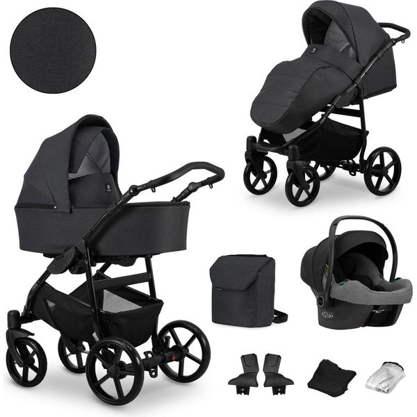 Carrozzina Kunert Mata 3In1 In Antracite/Grafite Con Telaio E Navicella Neri-image