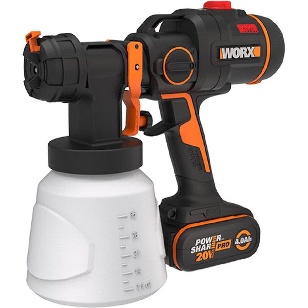 FarbsprüHgeräT Worx "WX020 Nitro", Bunt (Schwarz, Orange), B:14Cm H:28Cm T:29Cm, Kunststoff, FarbsprüHgeräTe, 3 SprüHform & 4 DüSengrößEn, Inkl. Akku & SchnellladegeräT-image