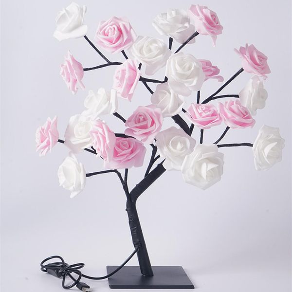 Led Da Tavolo Bonsai Lampada Usb Natale Camera Da Letto Decorazione Tavolo Notte Luminoso Bianco Rosa 24 Luci Rosa Rosa Rosa-image