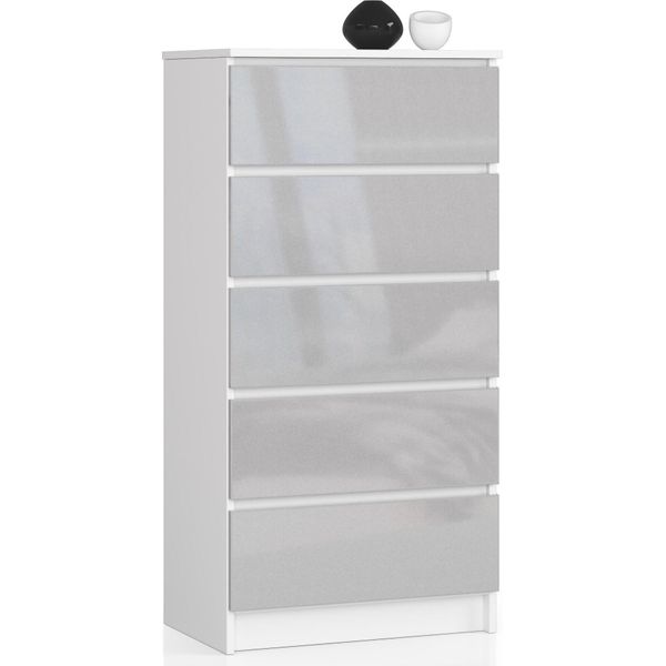Akord Cassettiera 5 Cassetti Bianco Lucido/Metallico 60X40X121 Cm-image