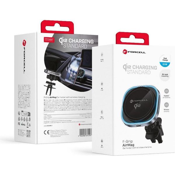 Forcell F-GRIP Air Mag (F-07) Supporto Magnetico Per Auto Per Bocchetta D'aria Con Ricarica Wireless Compatibile Con Magsafe Qi2 15W Grigio-image