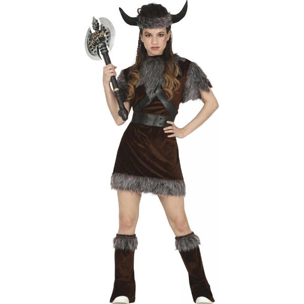 Fiestas Guirca - Costume Da Vichinga Per Bambina FG934 (164-176) (Marrone/Nero)-image
