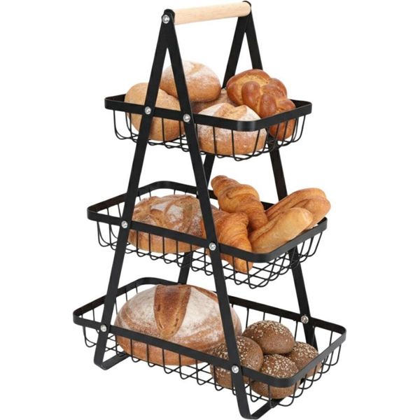Scaffale In Metallo A 3 Livelli - Cestino Per Cucina, Bagno E Dispensa-image
