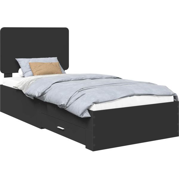 Vidaxl Struttura Letto Con Testiera Nera 75 X 190 Cm In Materiale A Base Di Legno-image
