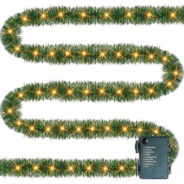 4,5 Metri Di Ghirlanda Di Natale Verde Con Led Illuminati A Batteria Ghirlanda Di Abete Artificiale Decorazione Ghirlanda Di Natale, Colore Della Luce: Bianco Caldo-image