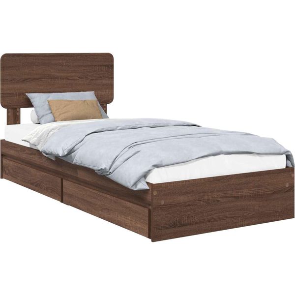 Vidaxl Letto Contenitore Marrone Effetto Rovere 90 X 190 Cm Materiale A Base Di Legno-image