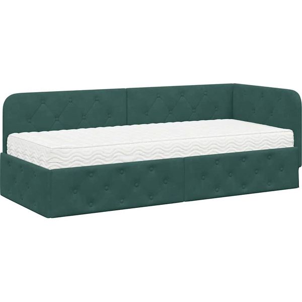 Vidaxl Struttura Letto Ad Angolo Con Materasso Verde Scuro 80 X 200 Cm In Velluto-image