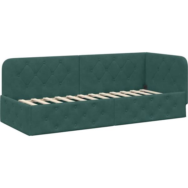 Vidaxl Struttura Letto Ad Angolo Con Testiera Verde Scuro 80 X 200 Cm In Velluto-image