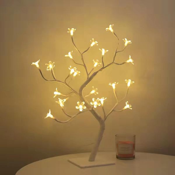 Lampada Da Tavolo Led Per Bonsai, Usb, Natale, Camera Da Letto, Decorazione, Luce Notturna Da Tavolo, Bianco, 24 Luci, Sakura-image