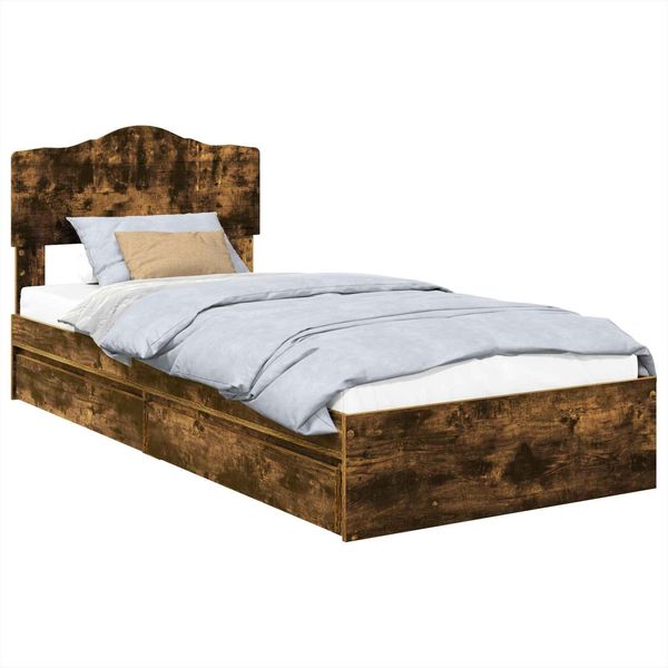 Vidaxl Letto Contenitore In Rovere Fumé 90 X 190 Cm Materiale A Base Di Legno-image
