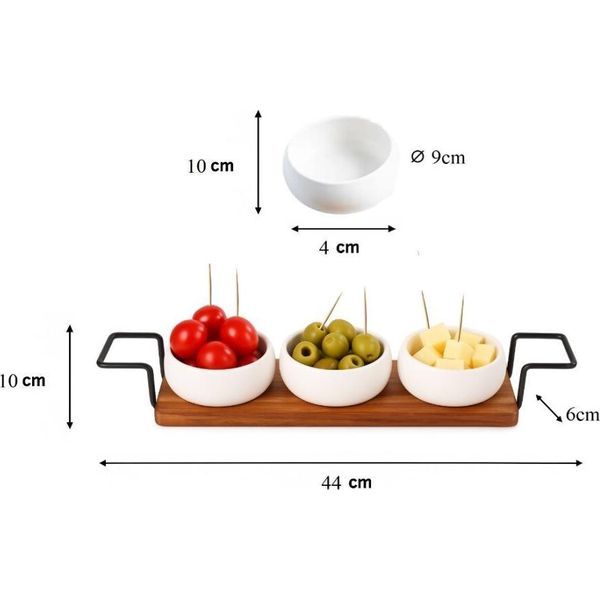 Set Di 4 Ciotole Per Immersione Con Tavola Di Bambù - Set Da Portata Con Ciotole In Ceramica-image