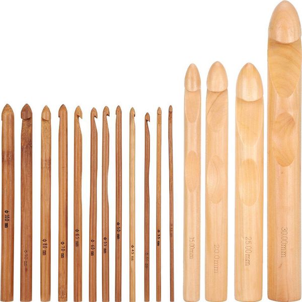 Set Di 16 Ganci Da Uncinetto In Legno, Bambù, Ferri Da Maglia Cilindrici, Strumenti Per La Tessitura-image