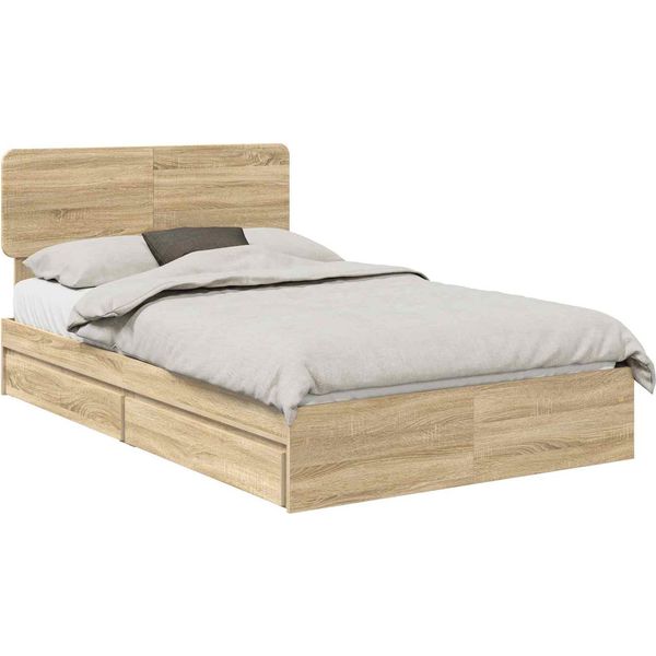Vidaxl Letto Contenitore Rovere Sonoma 120 X 190 Cm Materiale A Base Di Legno-image