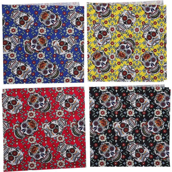 4 Pezzi Di Tessuto Di Cotone, 4 Colori, Motivo Teschio Punk, Fai Da Te, Fatto A Mano, Patchwork, Cucito, Artigianato, 50 X 50 Cm-image
