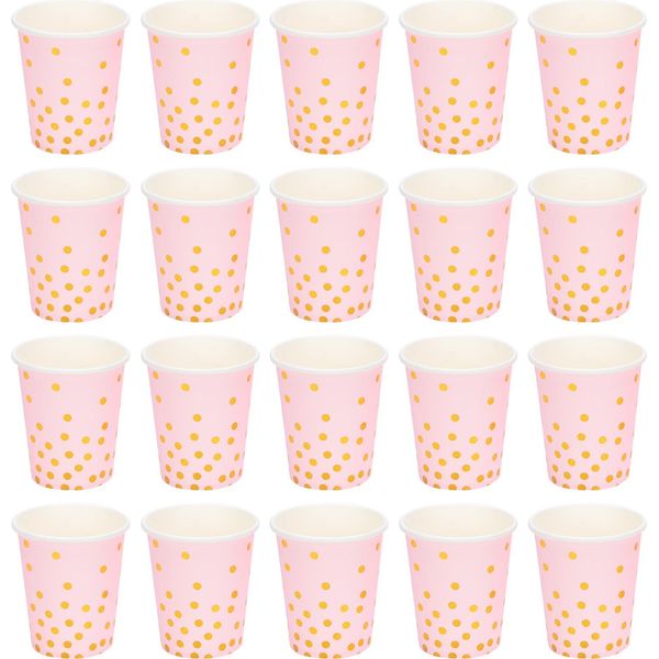Bicchieri Di Carta, Pois Dorati Minimalisti, Bicchieri Usa E Getta Per Feste, Compleanno, Festa Di Fidanzamento, Rosa-image