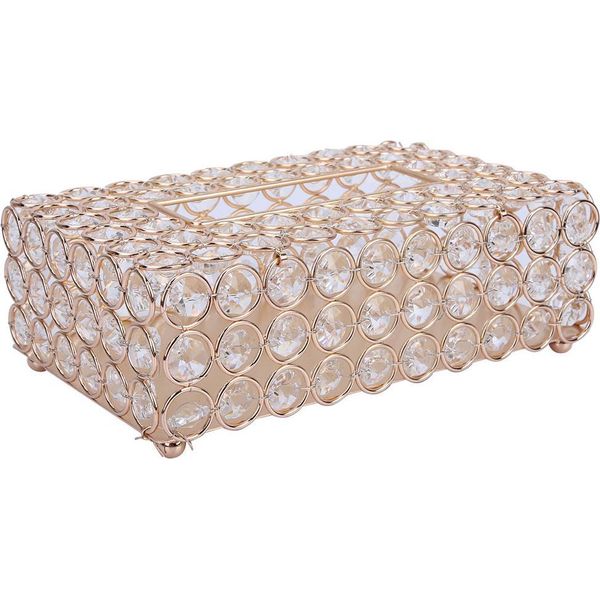 Copertura Rettangolare Della Scatola Di Cristallo Artificiale Del Fazzoletto, Supporto Di Stoccaggio Di Carta, Decorazione Domestica (Oro)-image