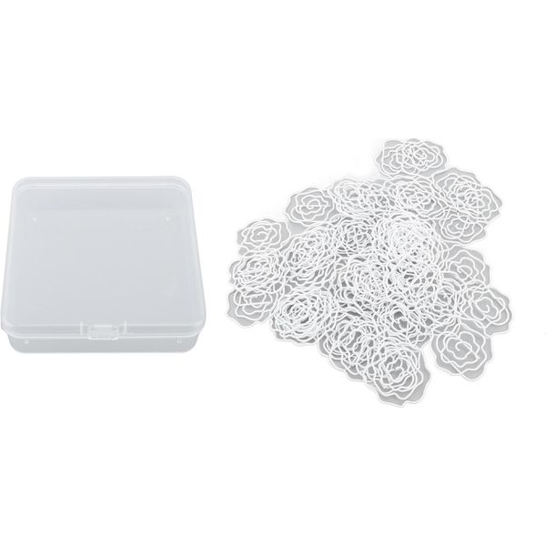 50 Pezzi Di Graffette, Graziose, A Forma Di Rosa, Graffette Decorative In Metallo Con Contenitore Per Scuola, Ufficio, Bianco-image