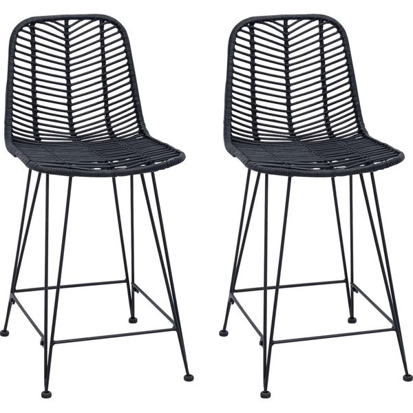Vidaxl Sgabello Da Bar 2 Pezzi Nero 44,5 X 54,5 X 97,5 Cm Rattan E Ferro-image