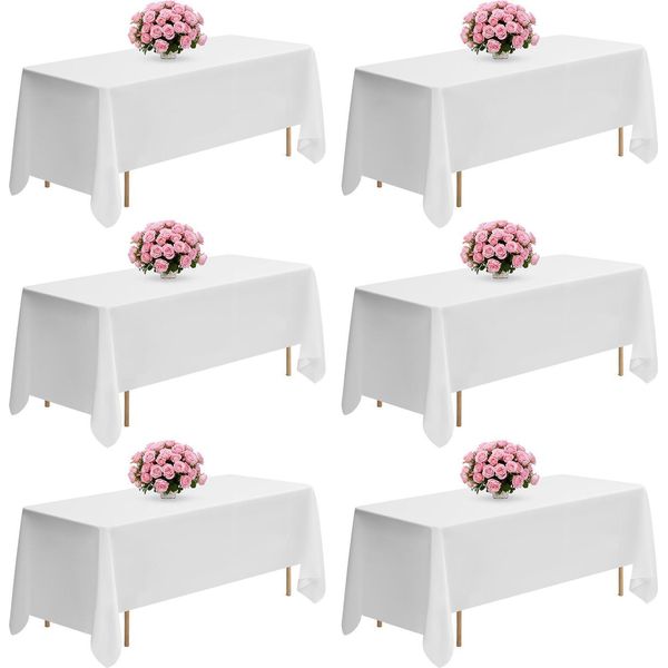Vevor 6 X Tovaglia Da Tavola 1778X3048 Mm, Protezione Per Tovaglia Riutilizzabile, Tovaglia In Tessuto Di Poliestere Lavabile In Lavatrice Per Feste Matrimoni Banchetti Eventi Formali, Bianco-image