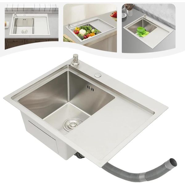 Lavello - Monovasca - Rettangolare - Acciaio Inox - 1 Foro - Senza Rubinetto - Moderno - Argento-image