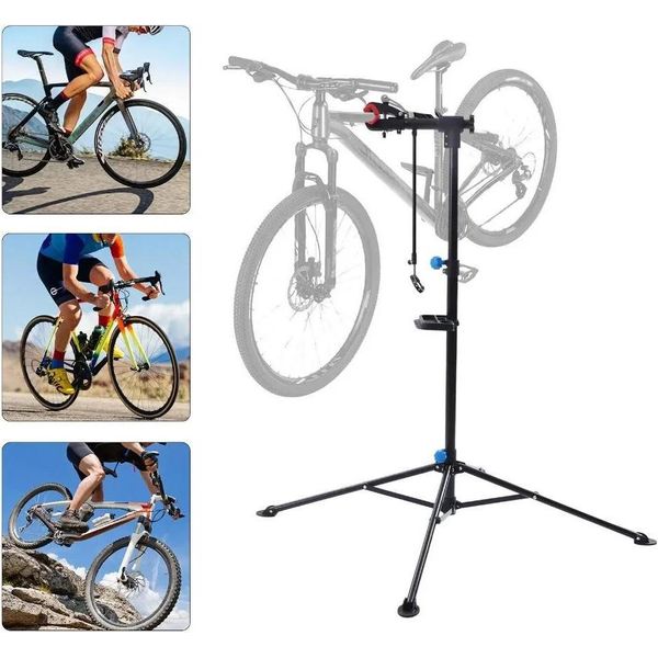 Cavalletto Per Montaggio Biciclette - Cavalletto Per Riparazioni - Portatile, Regolabile In Altezza, Pieghevole, Ruotabile A 360°, Base Di Appoggio A 4 Punti, Per La Maggior Parte Delle Biciclette - Grigio Chiaro-image