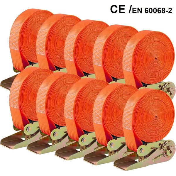 Cinghia Di Ancoraggio Con Cricchetto - Cinghia Di Ancoraggio - Set Di 10 - 6 M X 25 Mm - Pezzo Unico - Lega Alluminio-Rame - Arancio-image