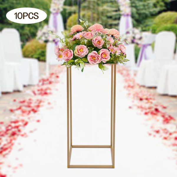 Portafiori - Portafiori Geometrico In Metallo - Set Di 10 - Altezza 80 Cm - Misura S - Per Composizioni Floreali, Matrimoni Ed Eventi - Oro-image
