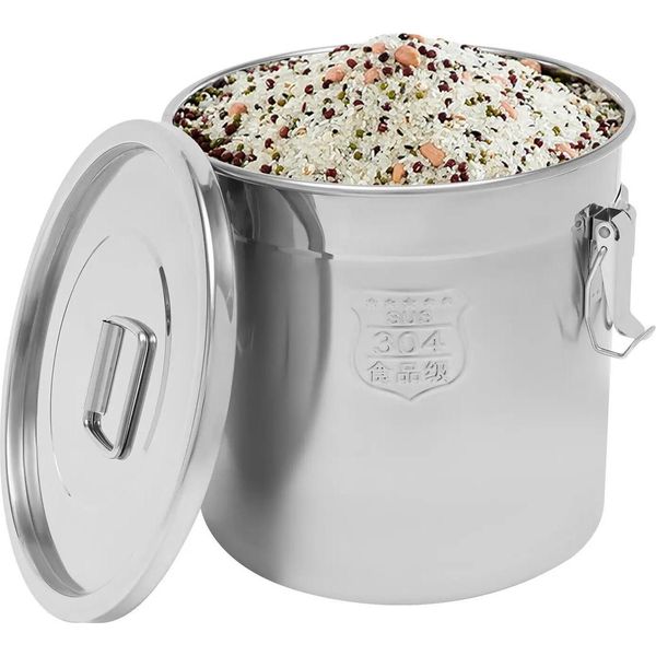 Contenitore - Contenitore Per Riso E Cereali - Ermetico - Capacità 21 Litri - Acciaio Inox 304 - Ecologico - Facile Da Pulire - Versatile - Nero-image