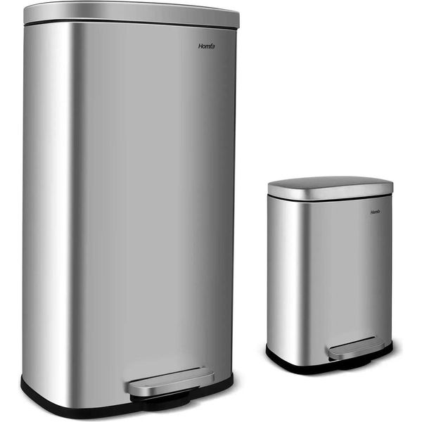 Portarifiuti Per Cucina - Portarifiuti A Pedale 30 L - Chiusura Ammortizzata - Senza Impronte Digitali - Pedale - Acciaio Inox Spazzolato - Argento-image