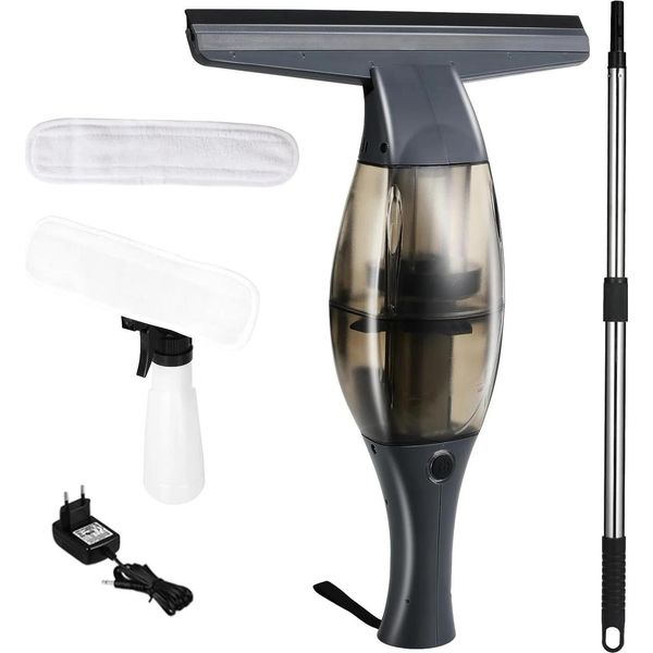 Detergente Per Vetri - Set Detergente Per Vetri - Elettrico - Manico Telescopico - Flacone Spray - Labbro Tergivetro Da 28 Cm - Per Vetri, Specchi, Piastrelle - Grigio-image