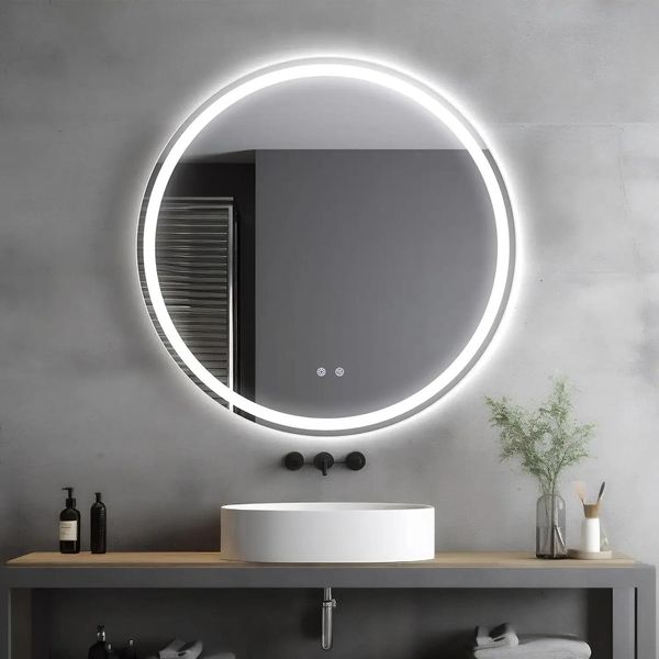 Specchio Da Bagno A Led - Specchio Da Parete Rotondo 80 Cm - Senza Nebbia - Sensore Touch Dimmerabile - 3 Temperature Di Colore - Cob Led - Bianco-image
