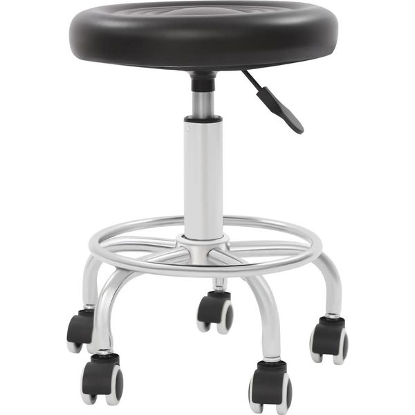 Sgabello Da Bar - Girevole Con Rotelle - Altezza 45-57 Cm - Portata 150 Kg - Seduta Ergonomica In Finto Cuoio - Base Industriale In Acciaio-image