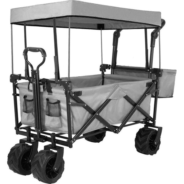 Carrello Da Giardino - Carrello Pieghevole - Volume 262 L - Portata 115 Kg - Tetto Rimovibile - 4 Pneumatici All-Terrain 20 Cm - Telaio In Acciaio, 600D Oxford - Grigio-image