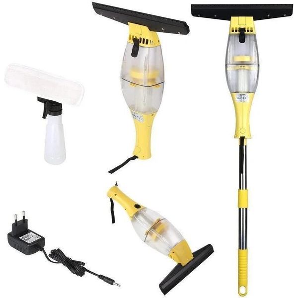 Set Lavavetri - Lavavetri Elettrico - Manico Telescopico E Flacone Spray - Labbro Tergivetro Da 280 Mm - Per Finestre, Specchi, Piastrelle, Vetro - Giallo-image