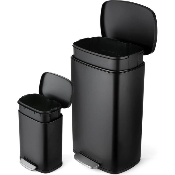 Pattumiera Da Cucina - Pattumiera A Pedale Da 30 Litri - Coperchio Con Chiusura Morbida - Resistente Alle Impronte Digitali - Acciaio Inox - Pedale - Nero-image