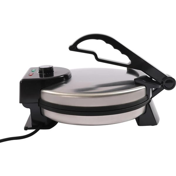 Pressa Elettrica Per Tortillas E Chapati - Pressa Per Focacce - Piastra Da 25,5 Cm - Rivestimento Antiaderente Su Entrambi I Lati - Acciaio Inossidabile - 220 V - 2,3 Kg - Nero-image