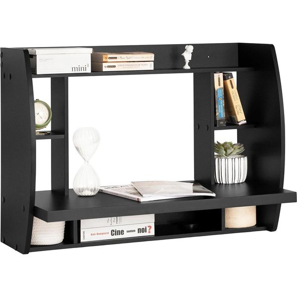 Scrivania A Muro - FWT18 - Salvaspazio - 82×60×39 Cm - Necessario Il Montaggio - Scrivania Per Ufficio/Computer - Nero-image
