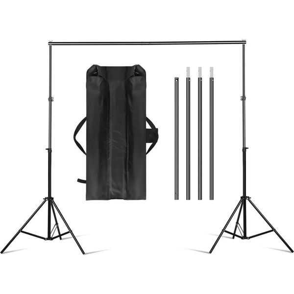 Supporto Per Lo Sfondo Dello Studio Fotografico - Sistema Di Sfondo Regolabile - Altezza 0,87-2,1 M - Larghezza 2-3 M - 2,1 X 3 M - Alluminio - Nero-image