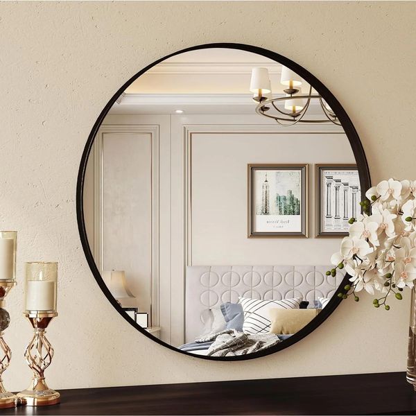 Specchio Da Bagno Rotondo - Specchio Da Parete 80 Cm - Ingrandimento - Vetro Con Cornice In Metallo - Design Moderno - Senza Illuminazione - Bianco-image