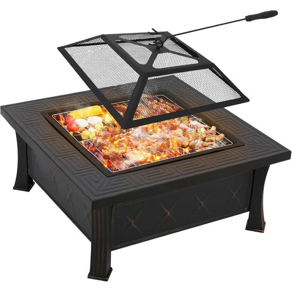 Pozzetto Da Giardino - Ciotola Per Fuoco 3 In 1 Da 81 Cm - Parascintille - Griglia Per Grigliare - Metallo - Per Giardino, Campeggio, Barbecue, Esterno-image
