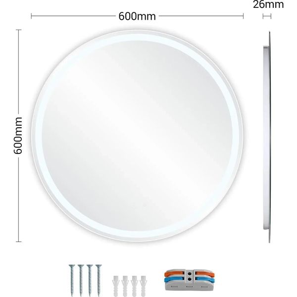 Specchio Da Bagno Con Illuminazione - Specchio Da Parete A Led - Rotondo 60 Cm - Senza Nebbia - Touch Dimmerabile - Cob Led - 3 Colori Di Luce - Giallo-image