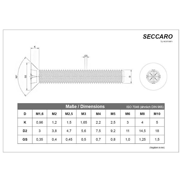 Seccaro Vite A Testa Svasata M6 X 30 Mm, Acciaio Inox V2A Va A2, Din 965, Intaglio A Croce / Pz, 20 Pezzi-image