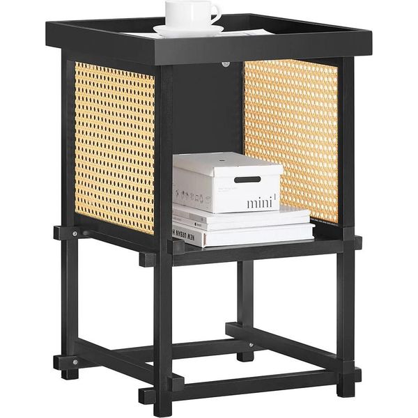 Comodino Cassettiera - HFBT03 - Stile Marocchino Moderno - Incastro A Incastro - 40×60×40 Cm - Nero-image
