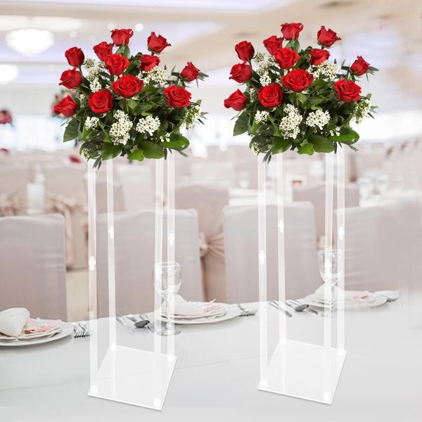 Portafiori E Piedistallo - Colonna In Acrilico - Altezza 100 Cm - Dimensioni 25X25 Cm - Portata 15 Kg - Rettangolare - Set Di 2 - Trasparente-image